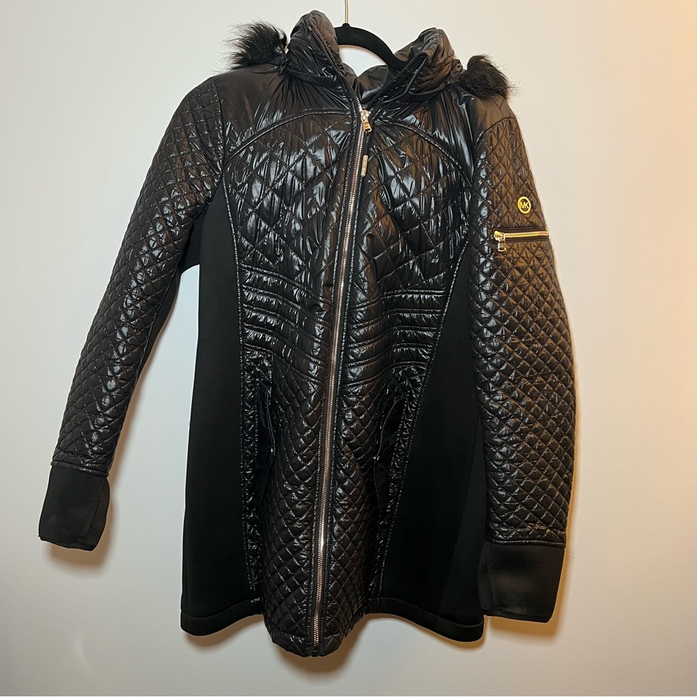 Michael Michael Kors Women’s Winter Jacket With Faux Fur Trim Hood Size Large